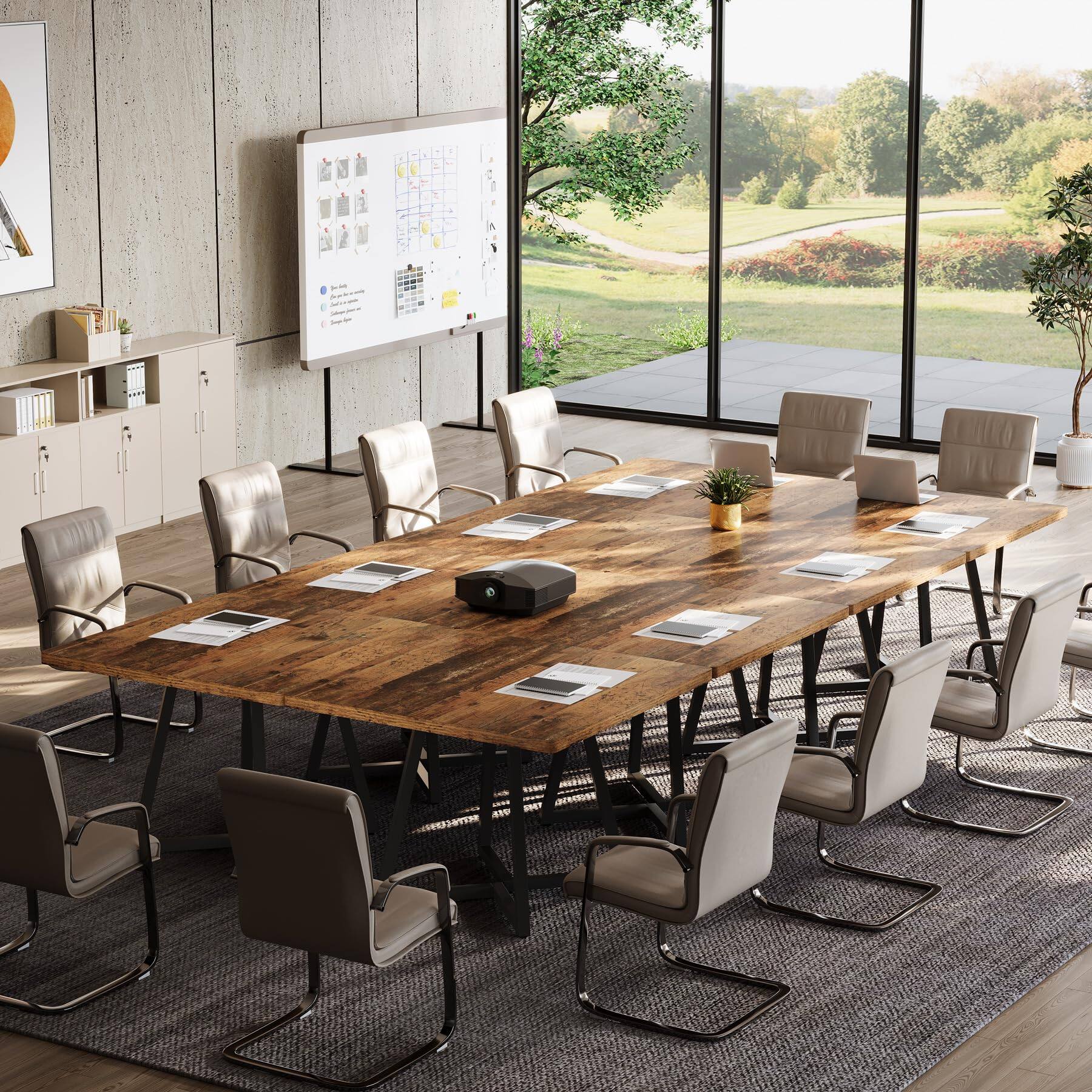 Alt View 5. Tribesigns - 31.5" Square Conference Table - Rustic Brown.