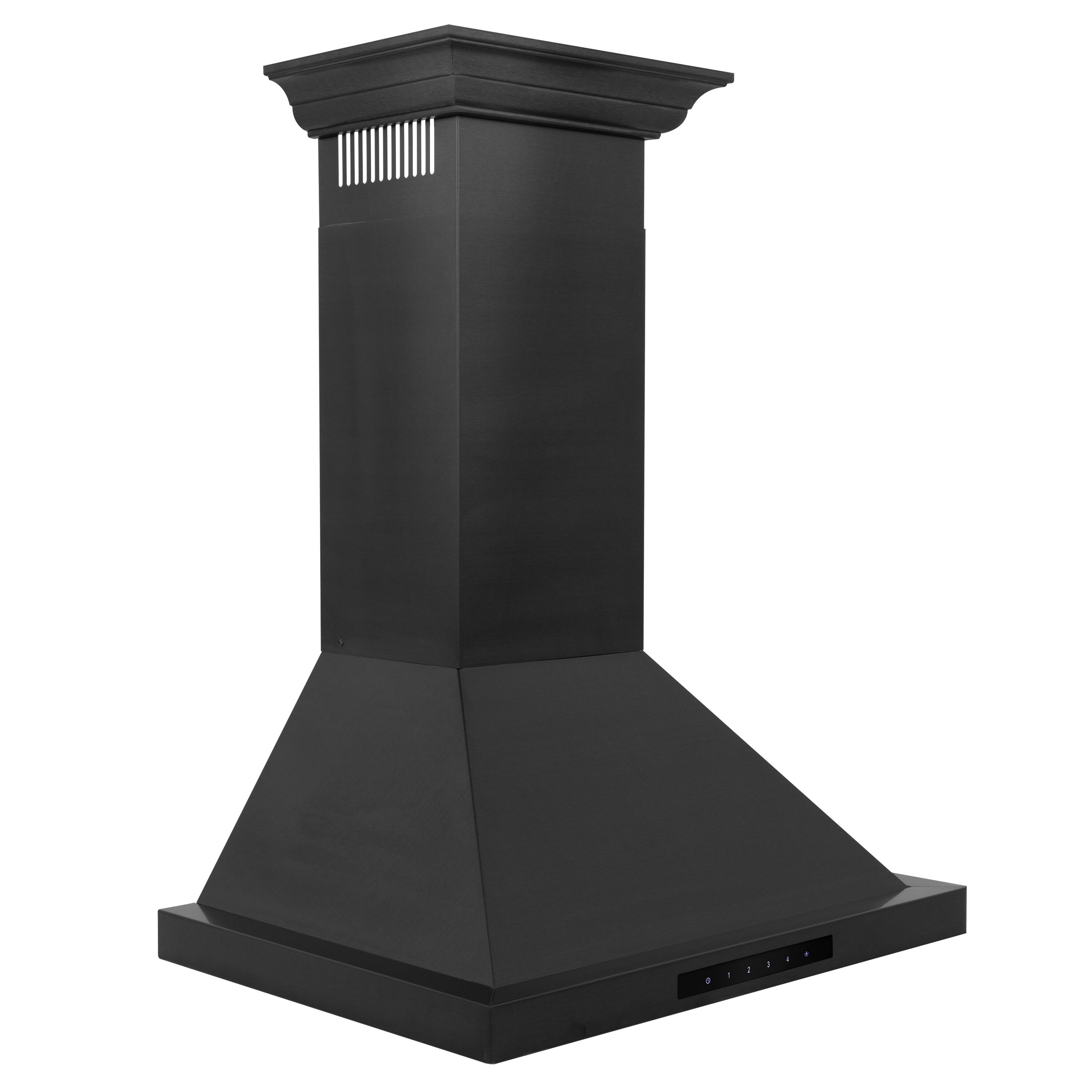 Angle. ZLINE - ZLINE 24" Convertible Vent Wall Mount Range Hood in Black Stainless Steel with Crown Molding (BSKBNCRN-24) - Black Stainless Steel.
