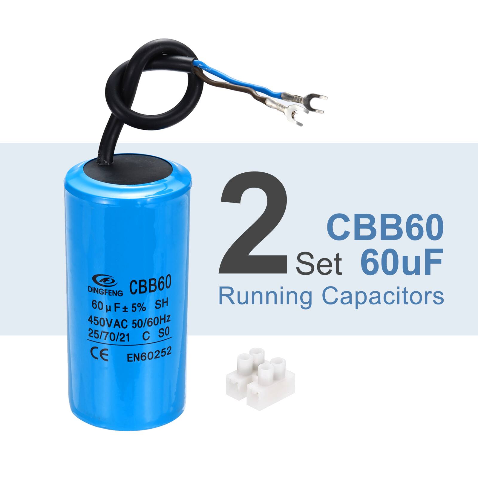 DINGFENG CBB60 60uF ±5% SH 450VAC 50/60Hz 25/70/21 C SO CE EN60252 2 Set CBB60 60uF Running Capacitors