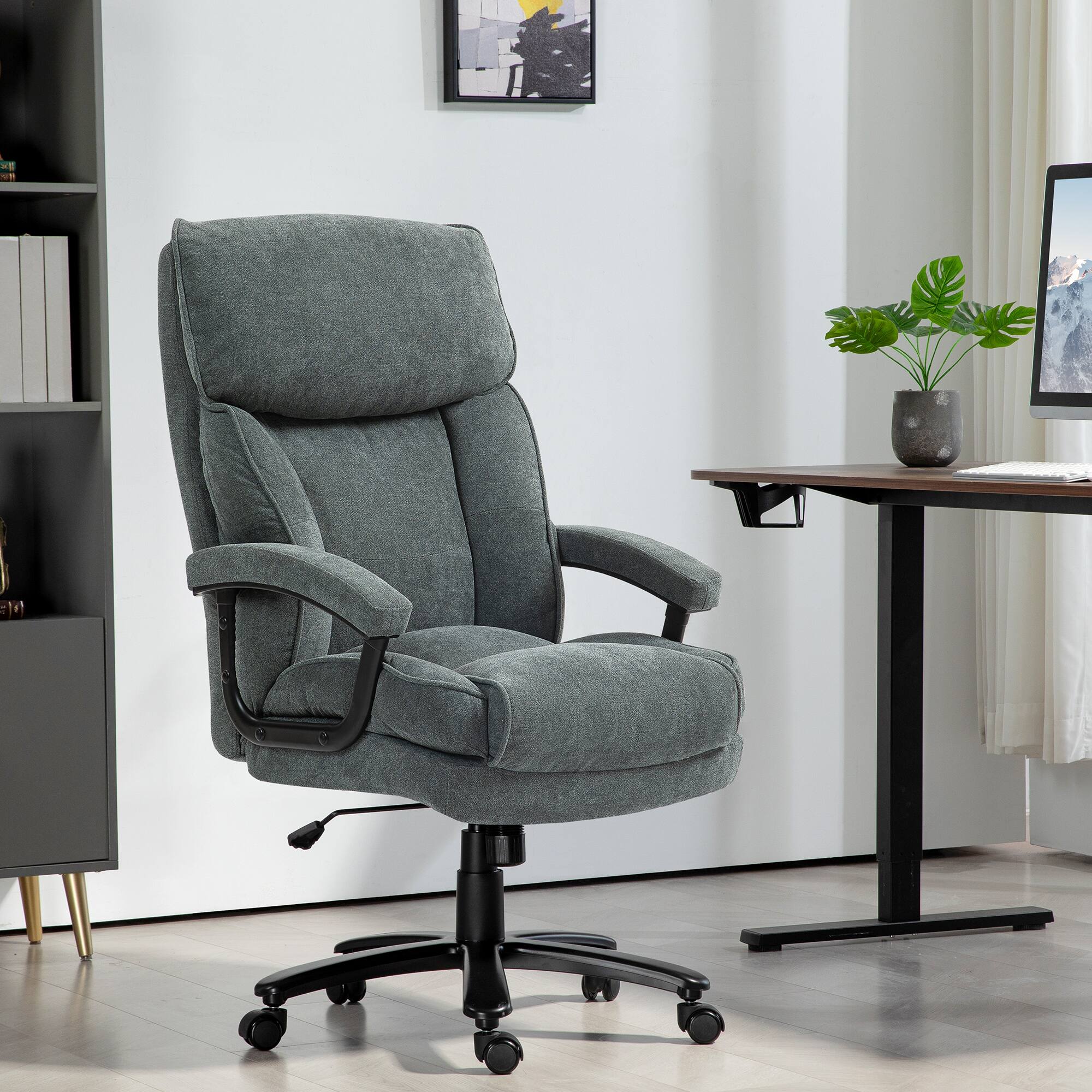 Alt View 5. TinyHomie - 450LBS Gray HOMCOM Big and Tall Heavy Duty High Back Office Chair Swivel Wheels - Gray.
