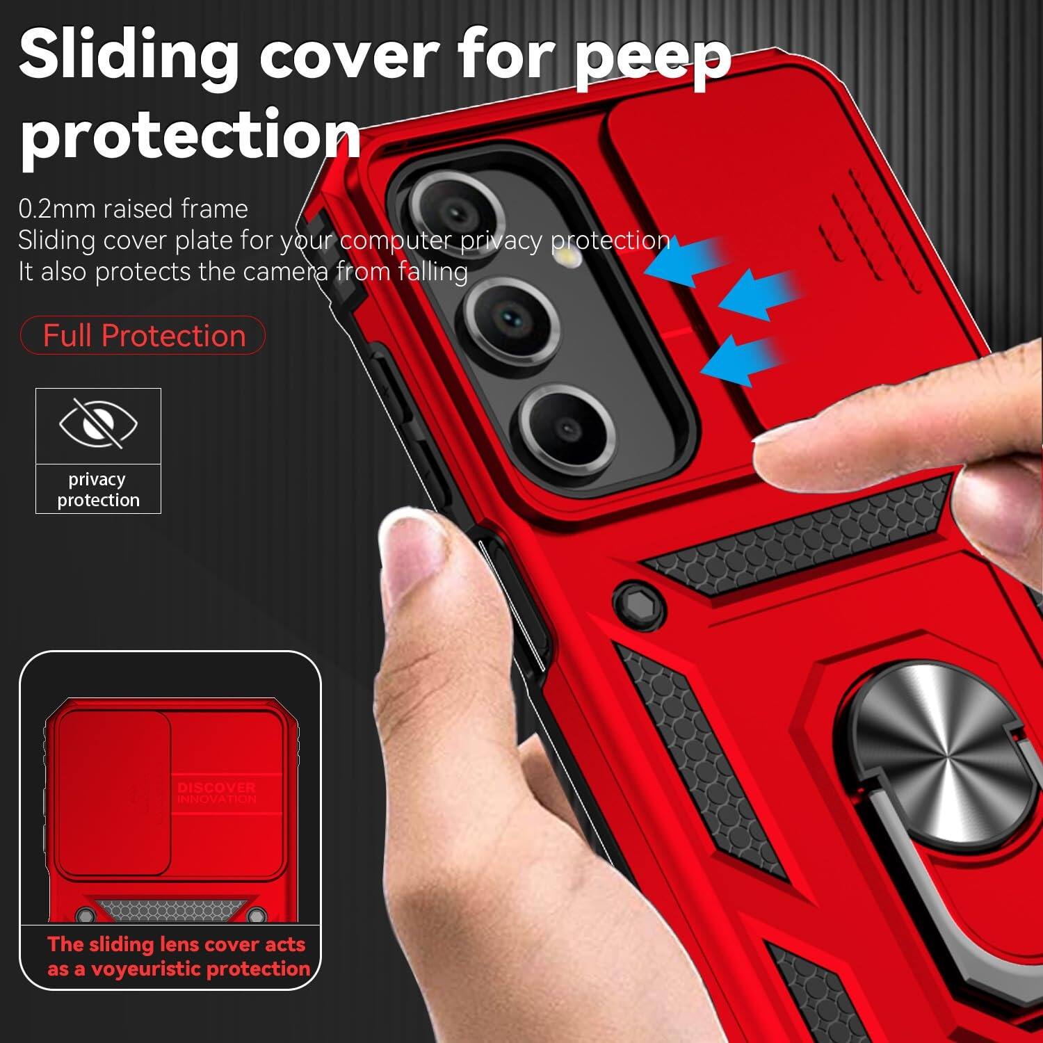 Sliding cover for peep protection  
0.2mm raised frame  
Sliding cover plate for your computer privacy protection  
It also protects the camera from falling  

Full Protection  
privacy protection  

DISCOVER INNOVATION  
The sliding lens cover acts as a voyeuristic protection