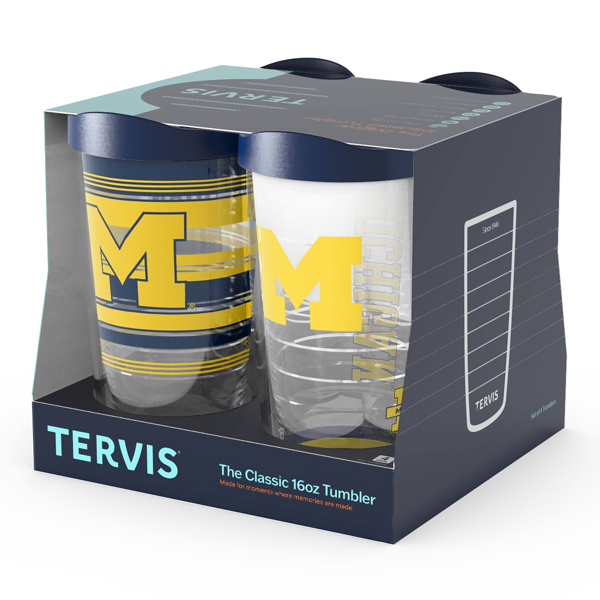 TERVIS  
The Classic 16oz Tumbler  
Made for moments where memories are made.  

MICHIGAN  
Wolverines  

TERVIS  
Since 1946  

TERVIS  
The Classic 16oz Tumbler  
Made for moments where memories are made.