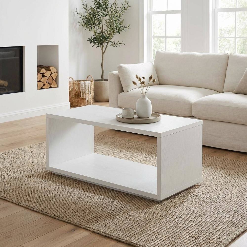 Back. FurniFact - White Honeycomb Particle Board Coffee Table with Sturdy Construction - White.