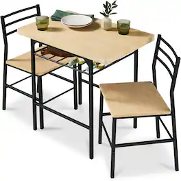 Best Choice Products - 3-Piece Modern Dining Set, Square Table & Chairs Set w/ Steel Frame, Storage Rack - Natural/Black