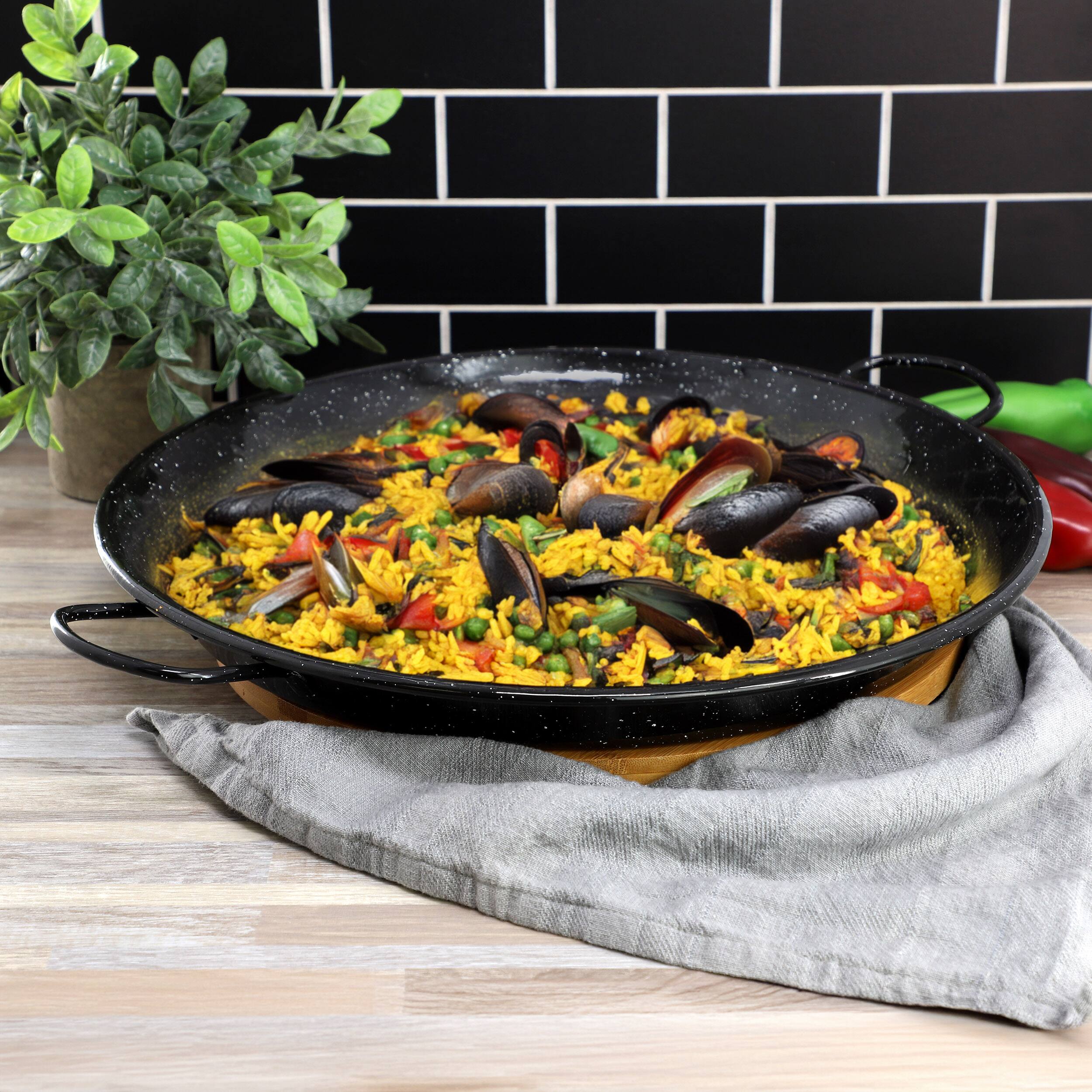 Alt View 4. Oster - Oster Castillo 15 Inch Enameled Steel Paella Pan in Speckled Black - Black.