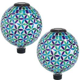 Sunnydaze - Glass Gazing Ball with Solar Light - 10 in - Set of 2 - Cool Blooms