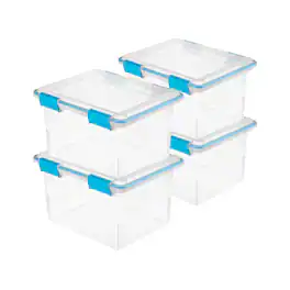 Sterilite - Gasket Box, Stackable File Tote Storage Bin with Lid, 32 Quart, 4 Pack - Clear