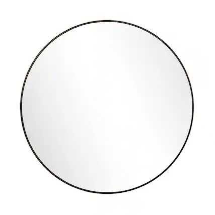 Front. Easly - Black 30 in. W x 30 in. H Round Aluminum Alloy Frame Vanity Wall Mirror - Black.