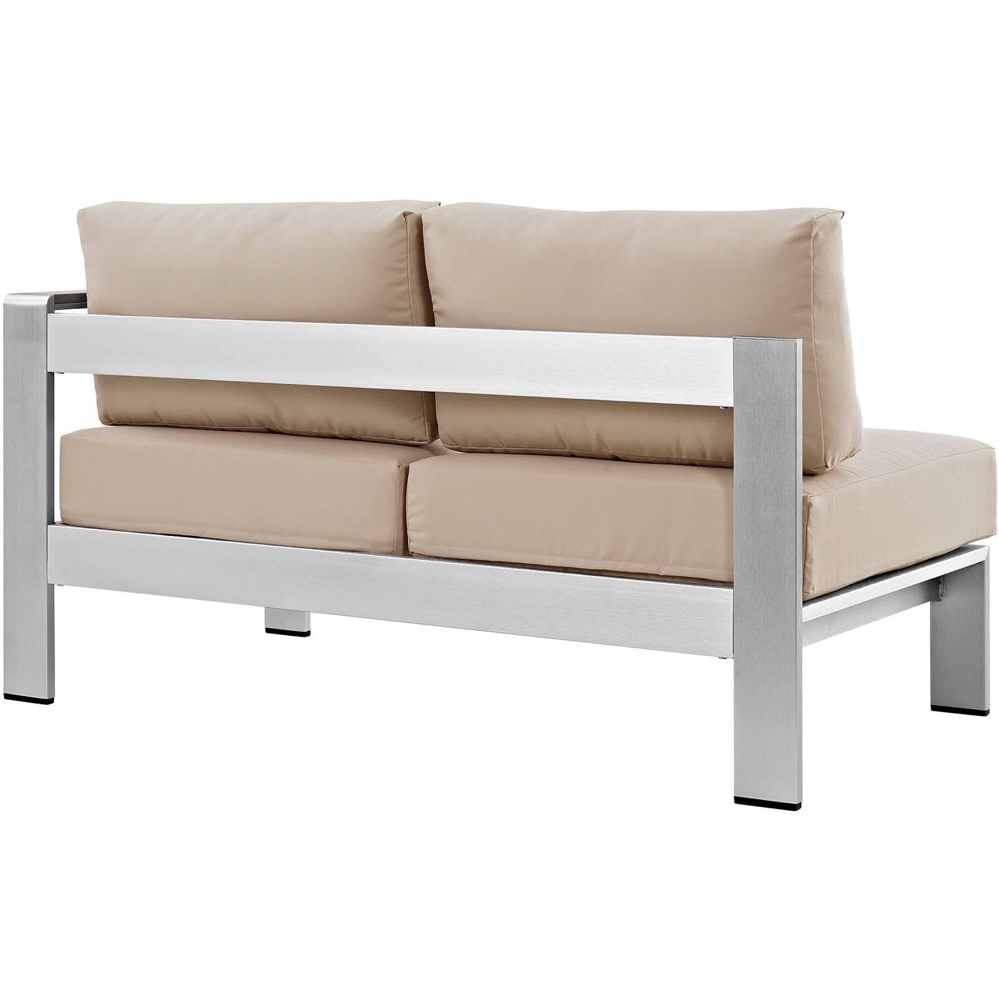 Back. Modway - Shore Right-Arm Corner Sectional Outdoor Patio Aluminum Loveseat by Modway - Silver Beige.
