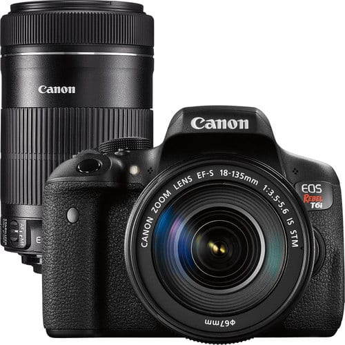 EOS Rebel T6i 24.2MP DSLR Camera with 18–135mm Lens & Extra 55–250mm Lens-Front_Standard