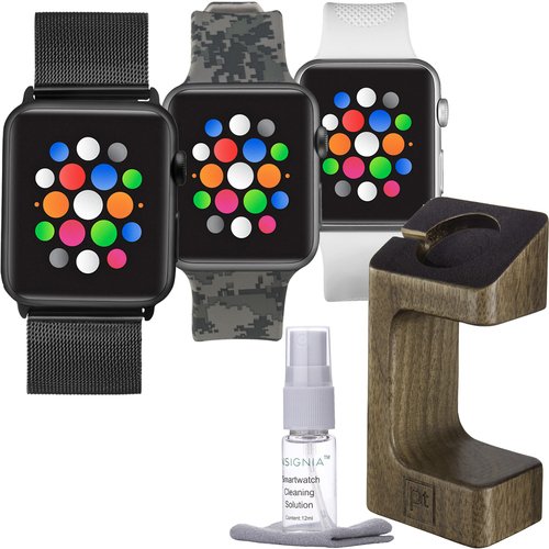 Insignia Cleaning Kit for Smartwatch, Platinum Charging Stand for Apple Watch, and Sport Bands