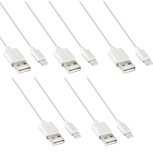 Insignia™ - Insignia™ Apple MFi Certified 4 Ft. Lightning Charge-and-Sync Cable 5-Pack (White) - Larger Front