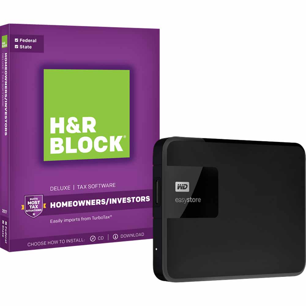 WD easystore 2TB USB 3.0 Portable Hard Drive & H&R Block Tax Software