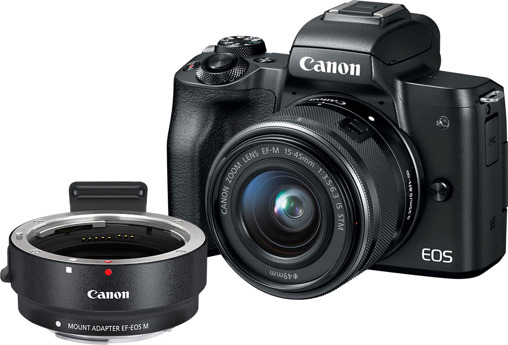 Messing Ældre Har råd til Best Buy: EOS M50 Mirrorless Camera (Black) with EF-M 15–45mm f/3.5-6.3 IS  STM Zoom Lens and Lens Mount Adapter