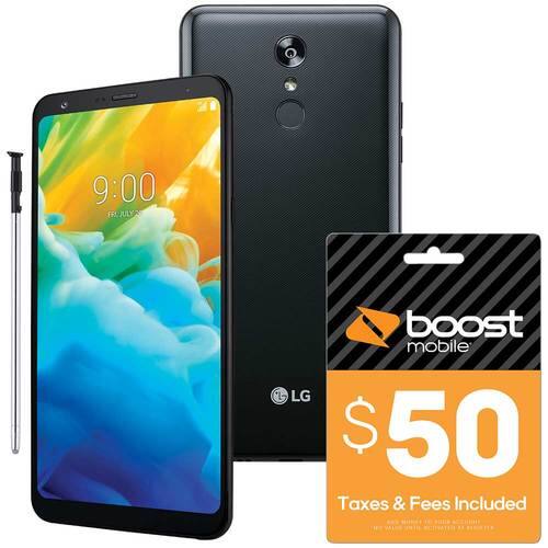 LG Stylo 4 Prepaid Cell Phone & Re-Boost $50 Prepaid Phone Card Package-Front_Standard 