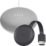 Front Zoom. Chromecast (Latest Model) Streaming Media Player (Charcoal) and Google Home Mini Smart Speaker (Chalk) Package.
