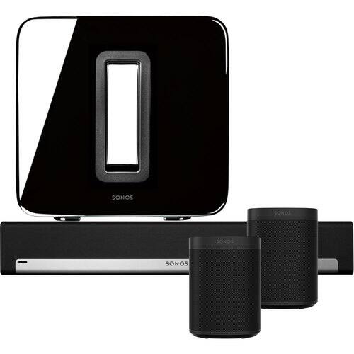 One Speaker with Built-In Voice Assistant (Black), One SL Speaker (Black), Playbar & Sub (Black) Package-Front_Standard