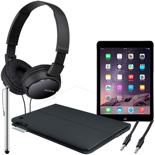 iPad Air Wi-Fi 16GB in Space Gray, Keyboard Case, Screen Protector, Stylus, Audio Cable & Headphones Package