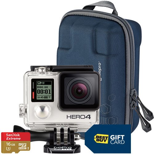 GoPro HERO4 Silver/MOTO Action Camera with FREE Camera Case, 16GB Memory Card, $50 Best Buy Gift Card