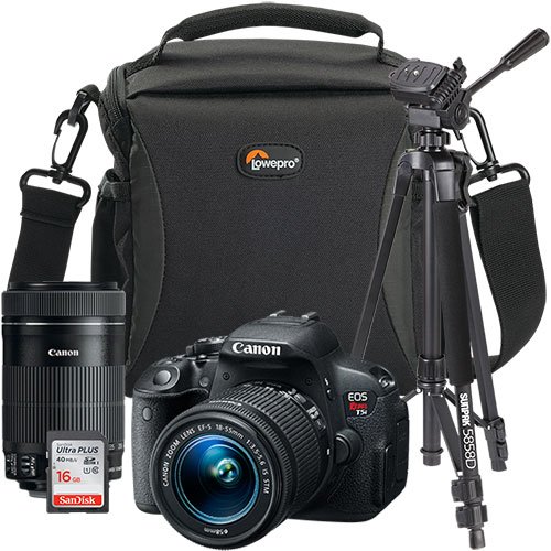 Canon EOS Rebel T5i 18.0MP DSLR Camera with 18-55mm Lens, Extra 55-250mm Lens, Tripod, Bag and 16GB Memory Card