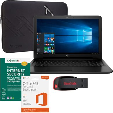 HP 15-ac142dx Touch-Screen Laptop, Microsoft Office 365, Internet Security Software, Sleeve & Flash Drive Package