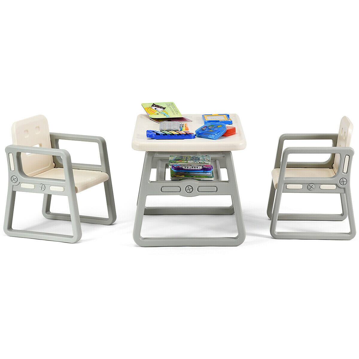 Alt View 7. Gymax - Gymax Kids Table and 2 Chairs Set Toddler Table w/ Storage Shelf For Baby Gift White - White+Gray.