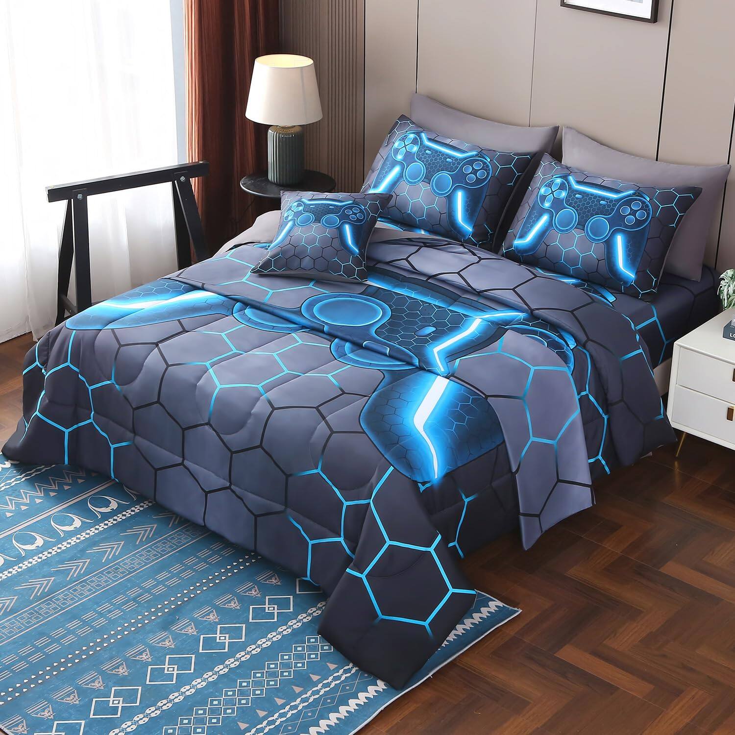 Grey Blue(printed Sheets) Twin (6-Piece)