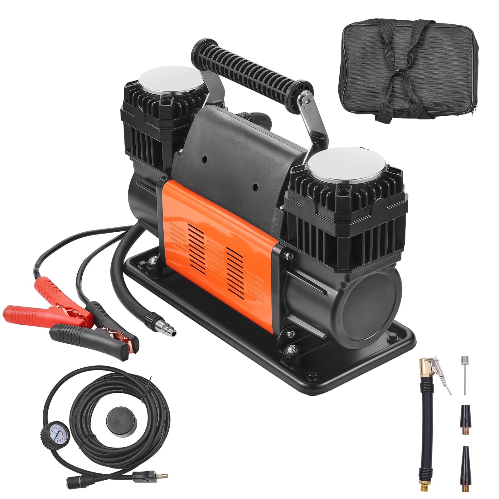 VEVOR - 10.6 CFM Heavy Duty Air Compressor,30s Fast Inflation | Dual-Cylinder Portable Tire Inflator,12V 150PSI Offroad Air Pump - Black; Orange