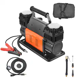 VEVOR - 10.6 CFM Heavy Duty Air Compressor,30s Fast Inflation | Dual-Cylinder Portable Tire Inflator,12V 150PSI Offroad Air Pump - Black; Orange