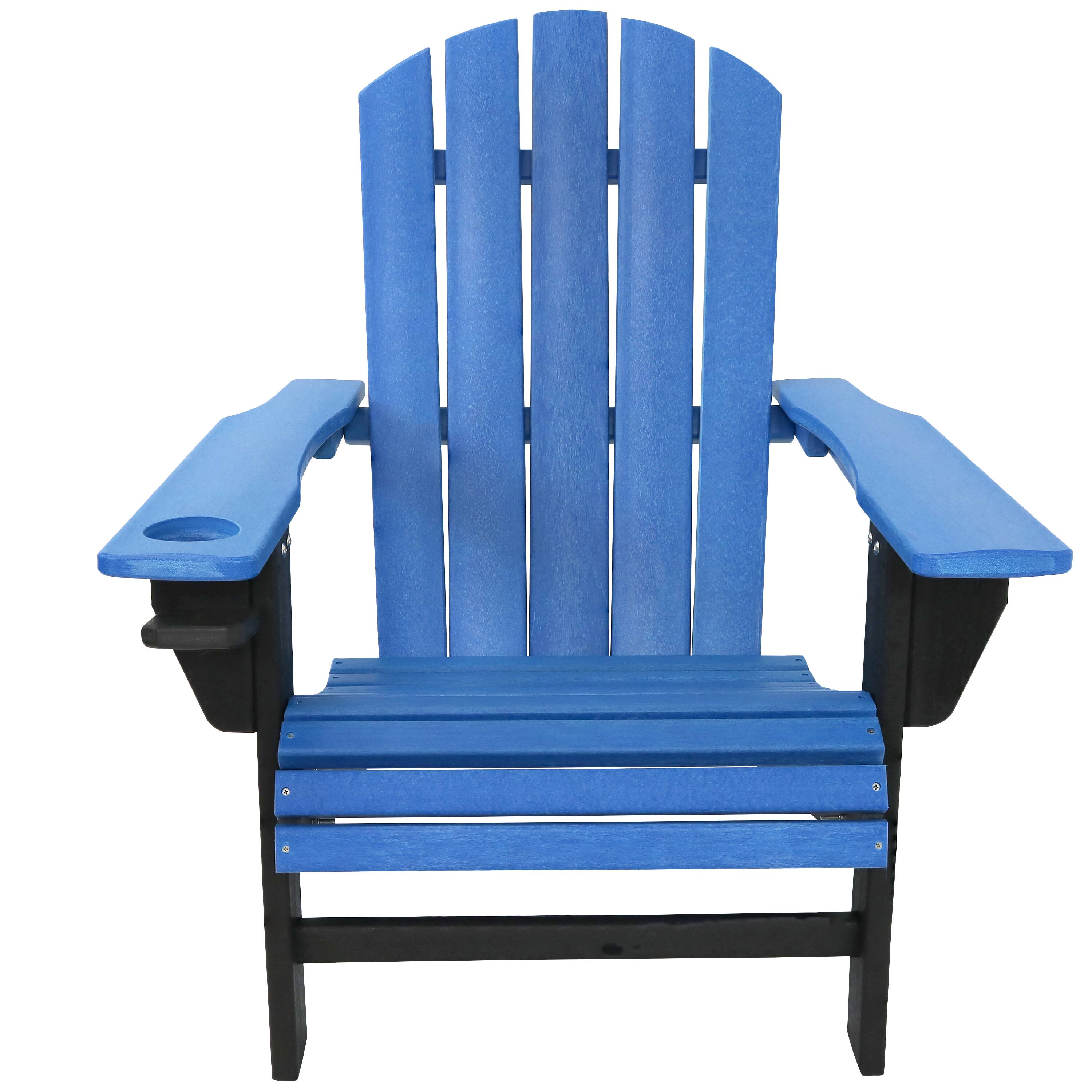 Alt View 5. Sunnydaze - HDPE Adirondack Chair with Drink Holder - Set of 2 - Blue and Black.