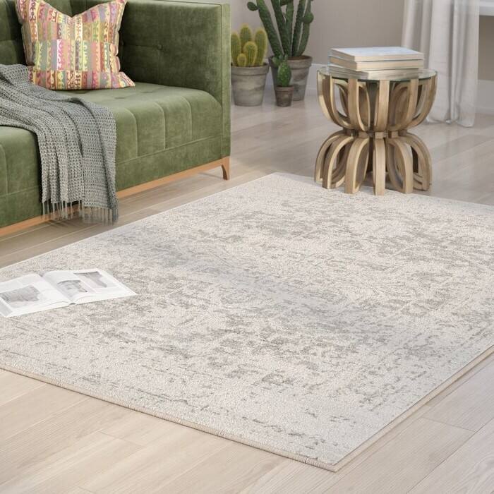 Back. Hivvago - 5' x 7' Distressed Oriental Area Rug in Light Grey / Beige - Light Grey / Beige.