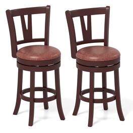 Gymax - 26'' Counter Height Swivel Barstools Set of 2 High Backs & Footrests Solid Wood - Brown
