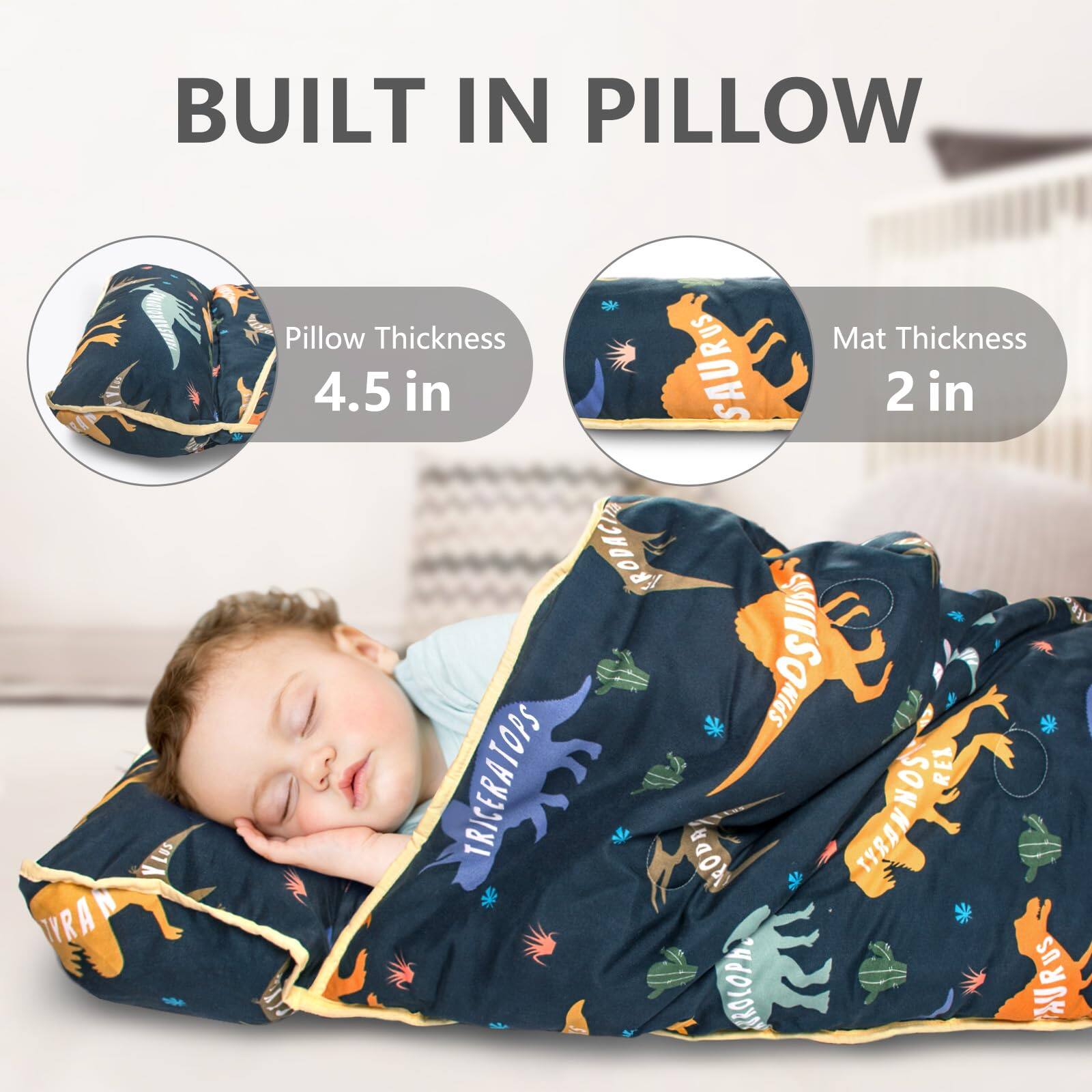 BUILT IN PILLOW

Pillow Thickness 4.5 in

Mat Thickness 2 in
