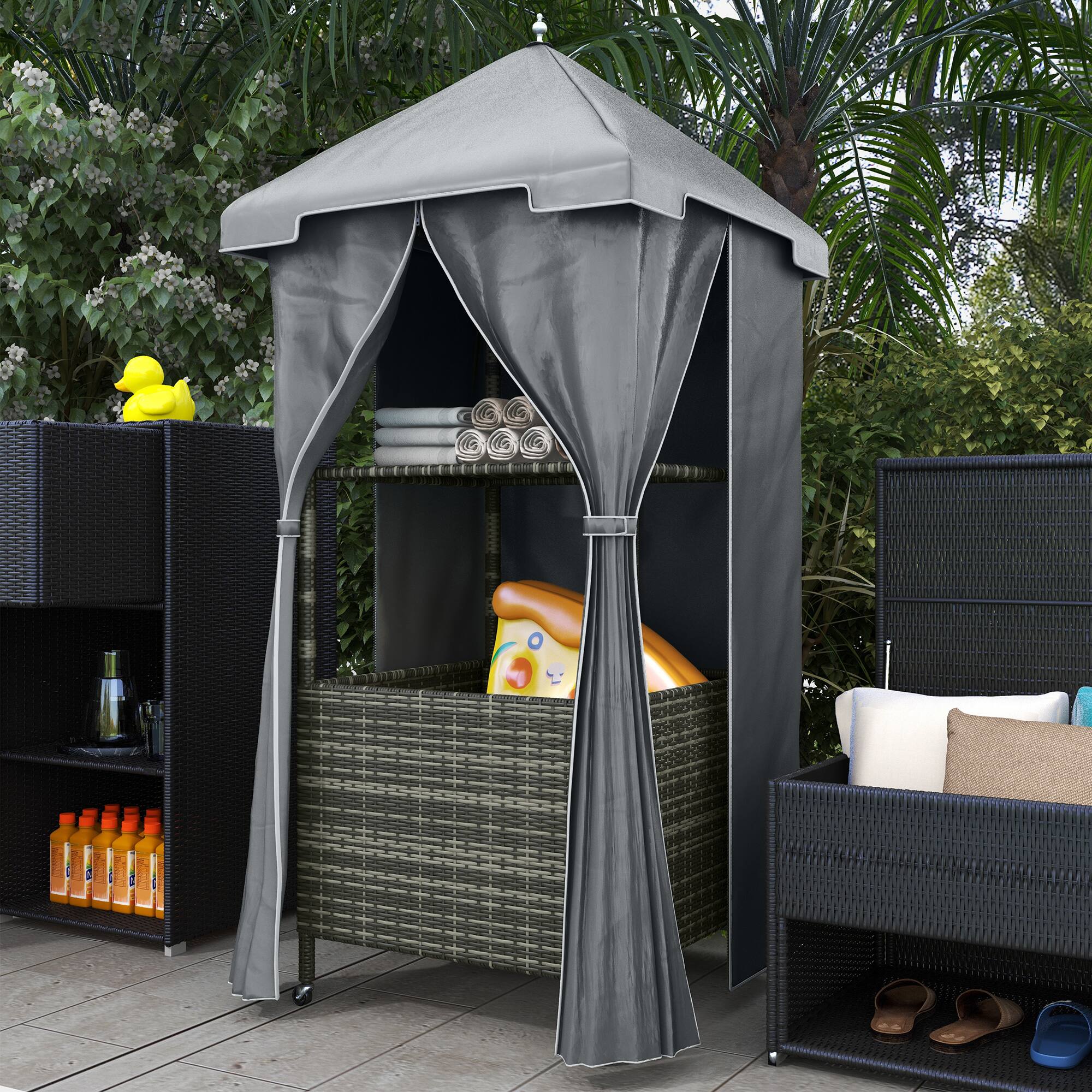 Alt View 8. Outsunny - Outdoor Towel Valet Caddy, Covered Poolside Towel Holder Rack, Shelf, Basket - Gray.