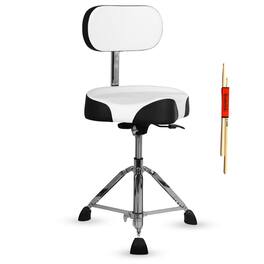 5 CORE - Drum Throne w Backrest 4" Padded Stool Airlift 25" Adjustable Drummer Stool 441Lb Capacity - White