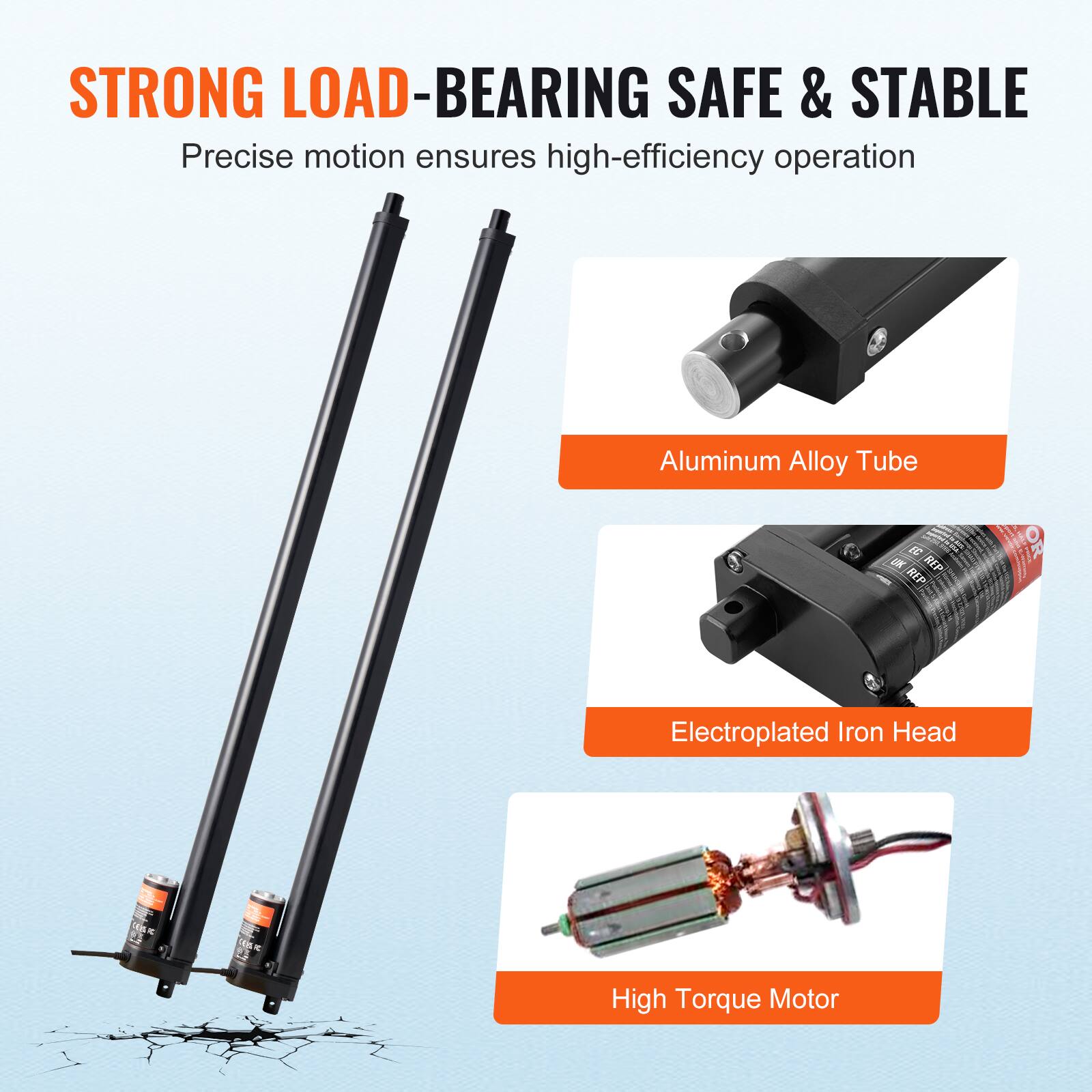 STRONG LOAD-BEARING SAFE & STABLE  
Precise motion ensures high-efficiency operation  
Aluminum Alloy Tube  
Electroplated Iron Head  
High Torque Motor