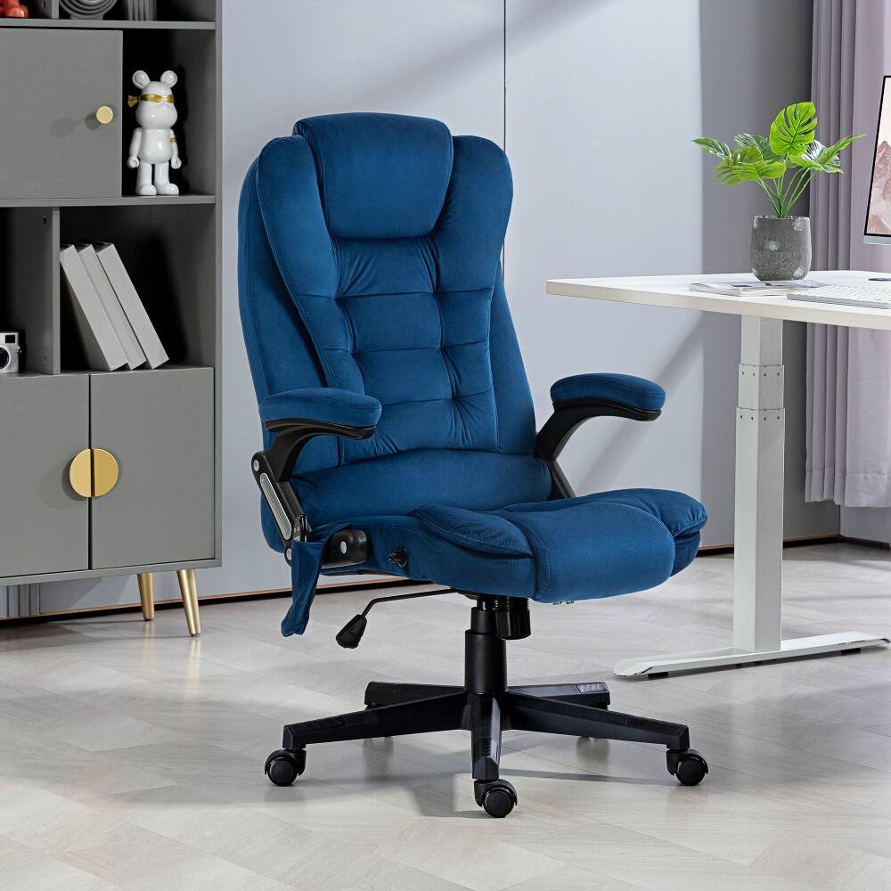 Alt View 6. Loheer - Loheer Massage Office Chair Heated Executive Chair Velvet Desk Chair Dark Blue High Back Vibrating Reclining - Dark Blue.