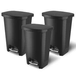 Glad - Trash Can w/ Lid, Stainless Pedal, Garbage Bag Rings, 13 Gal, Black, 3 Pack - Premium