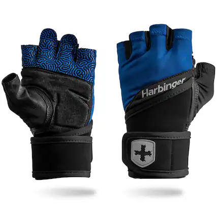 Front. Harbinger - Harbinger Men's Training Grip Wrist Wrap Gloves 3.0 - Blue - Medium - Blue.