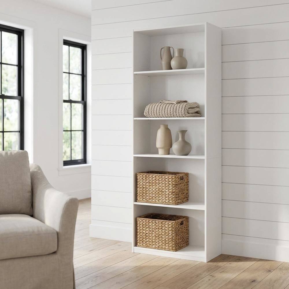 Angle. FurniFact - Wooden Bookcase with Adjustable Shelves for Home Office Storage - White.