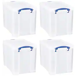 Really Useful Box - 19L Storage Container with Lid and Clip Lock Handles, (4 Pack) - Clear