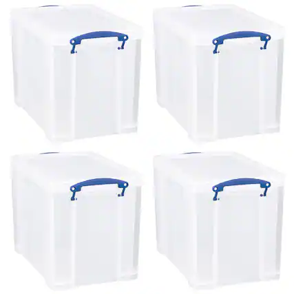 Front. Really Useful Box - Really Useful Box 19L Storage Container with Lid and Clip Lock Handles, (4 Pack) - Clear.