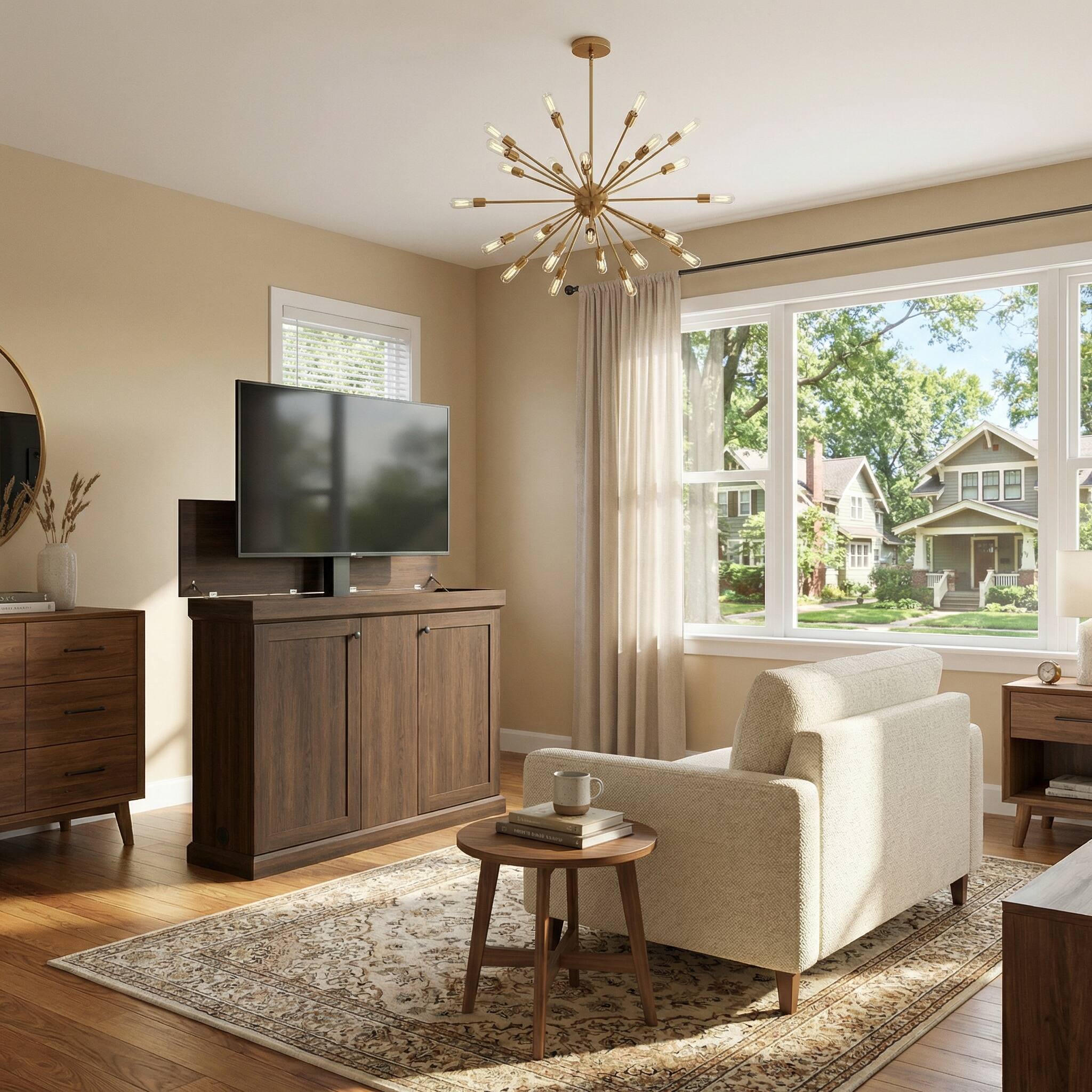 Alt View 8. Famapy - Smart Lift TV Cabinet for Up to 50 Inch TV, Remote Control Media Console with Hidden Storage Entertainment Center - Brown.