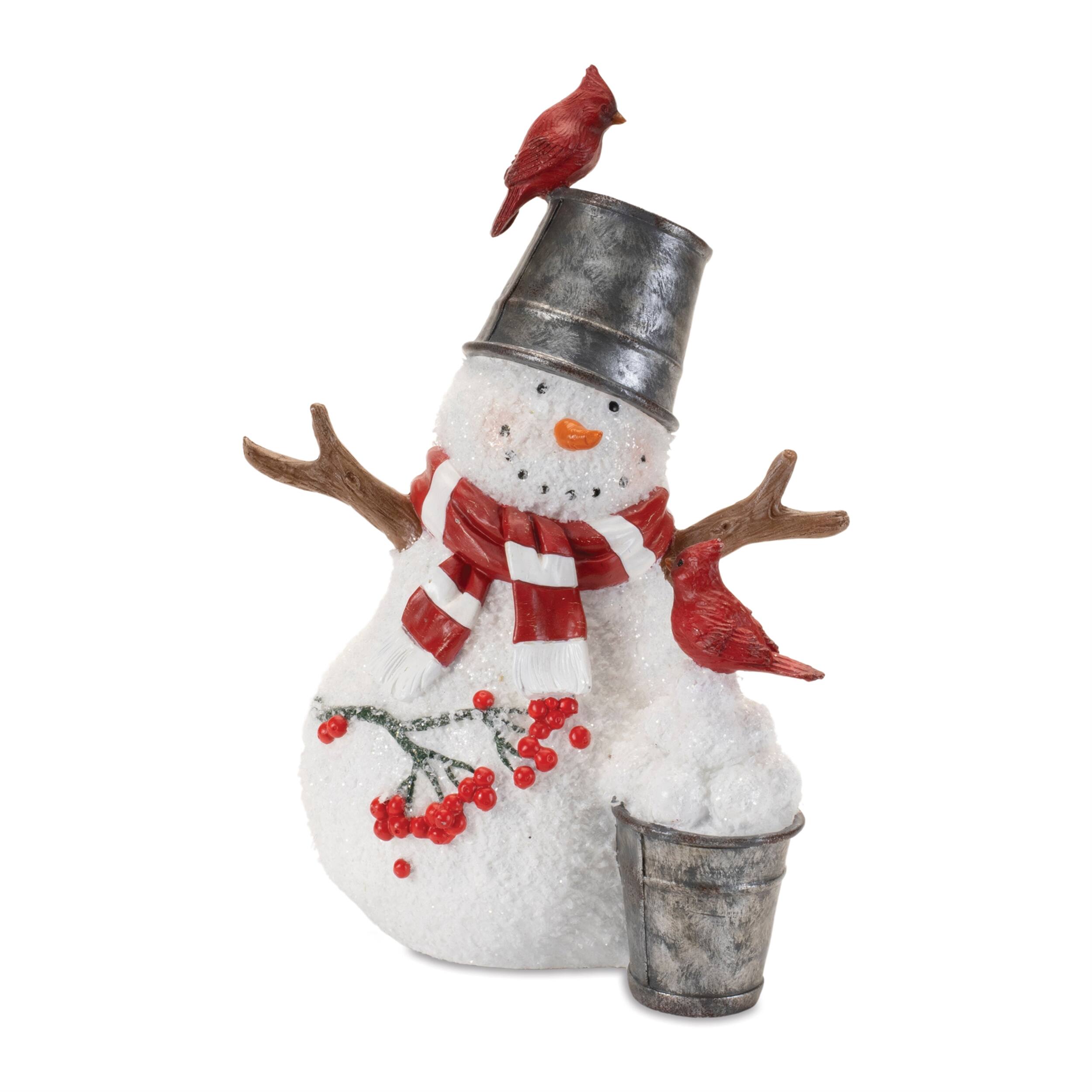 Left. BreeBe - Cardinal Snowman Figurnie (Set of 2) - White, Red, Silver.