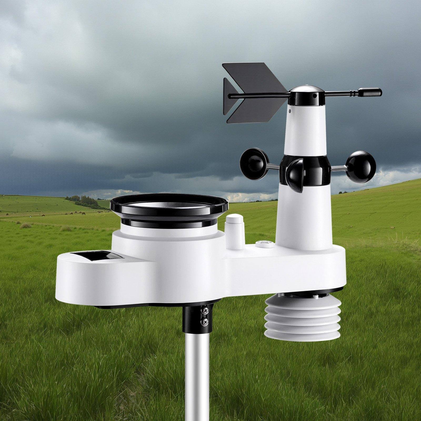 Alt View 1. Glintex - Weather Station 5-in-1 Wi-Fi with 7.5" Display, Solar Outdoor Sensor, Rain Gauge, Temp Wind Direction and Humidity.
