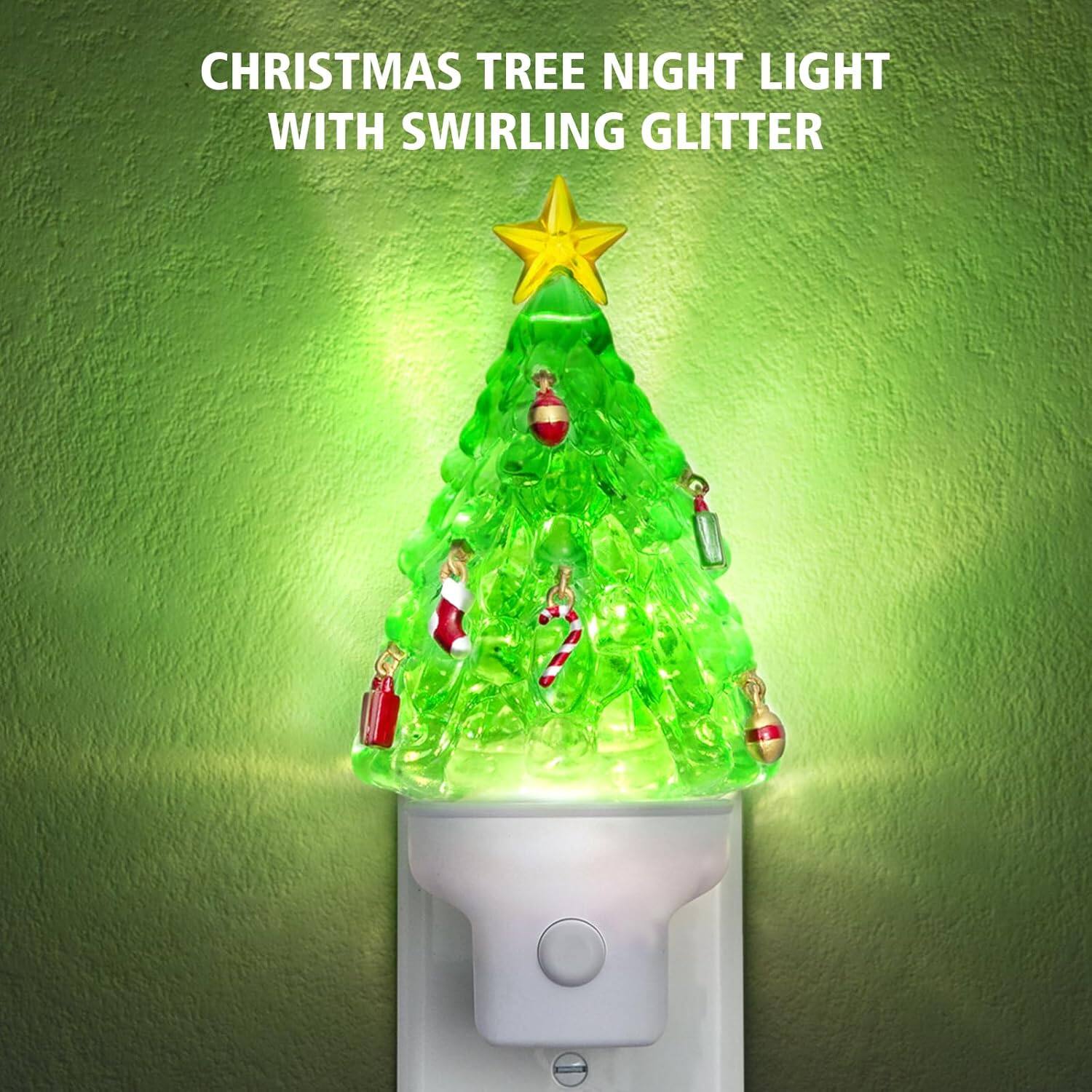CHRISTMAS TREE NIGHT LIGHT WITH SWIRLING GLITTER