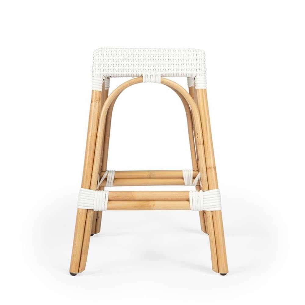Back. Butler Specialty - Robias Rectangular Rattan 24.5" Counter Stool - Glossy White.