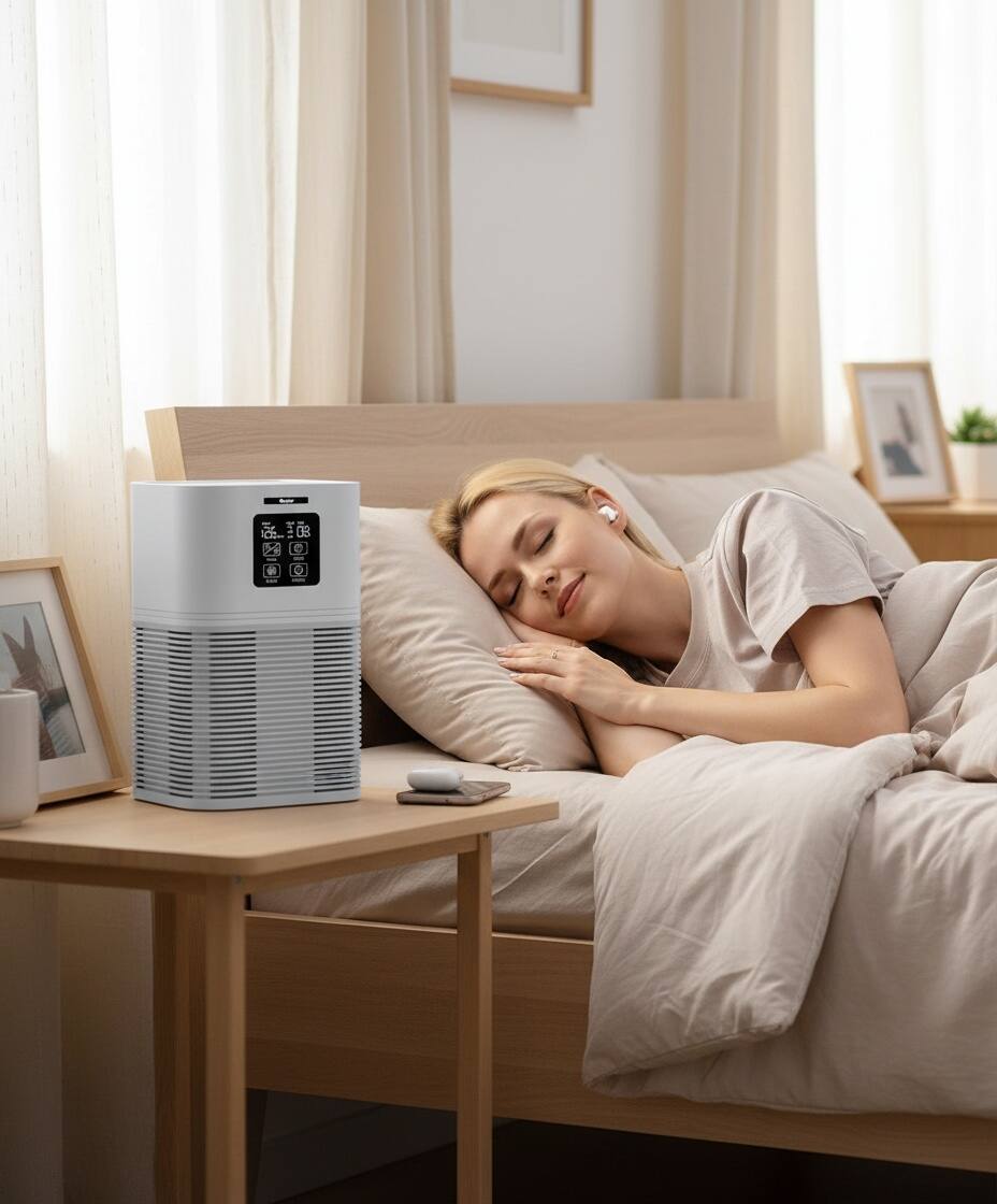 Left. COWLOWN - 2-in-1 Air Purifier with H13 HEPA Carbon Filter Aromatherapy 360° Purification.