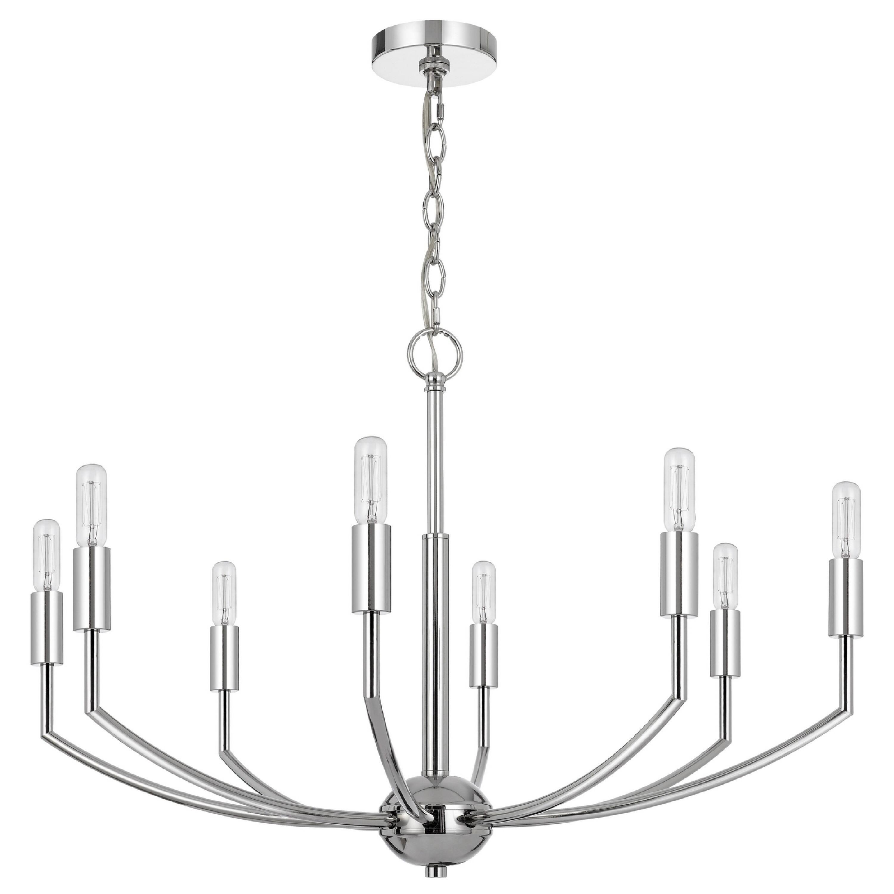Back. Manhattan Lane - Kera 8 Light Candelabra Chandelier, 30 Inch Wide Arm Modern Chrome Metal - Chrome.