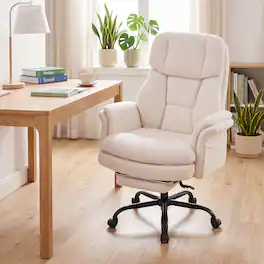 Costway - Ergonomic Cross Legged Office Chair with Retractable Footrest & Adjustable Armrests - White + Black